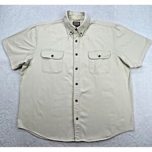 C.E. Schmidt Workwear Button Down Shirt Men's 2X Beige Blue‎ Short Sleeve